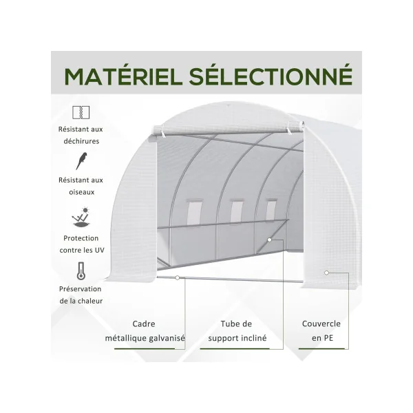 Serre de Jardin 6x3x2m Blanche 8 Fenêtres Serre Tunnel Serre Potager Serre Maraichère 18m²