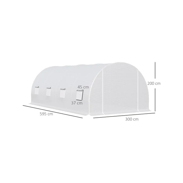 Serre de Jardin 6x3x2m Blanche 8 Fenêtres Serre Tunnel Serre Potager Serre Maraichère 18m²