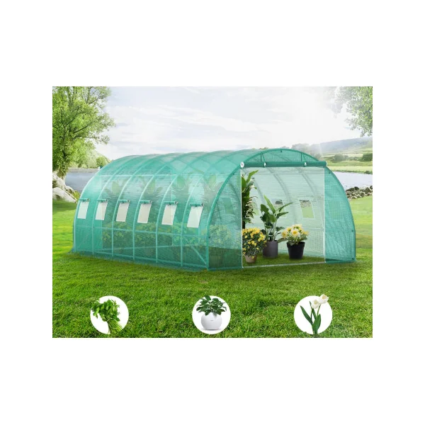 Serre de Jardin 6x3x2m Verte 2 Portes 12 Fenêtres Serre Tunnel Serre Potager Serre Maraichère 18m²