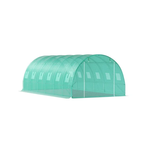 Serre de Jardin 6x3x2m Verte 2 Portes 12 Fenêtres Serre Tunnel Serre Potager Serre Maraichère 18m²