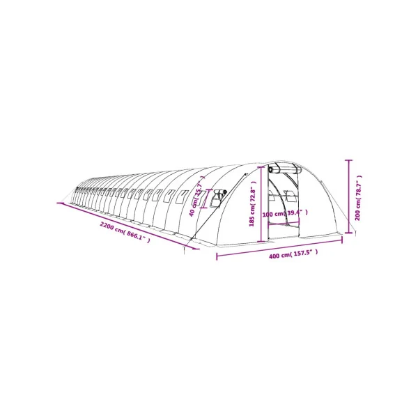 Serre de jardin 88 m² 2200x400 cm Verte Serre Tunnel de jardin Serre plantation Serre potager
