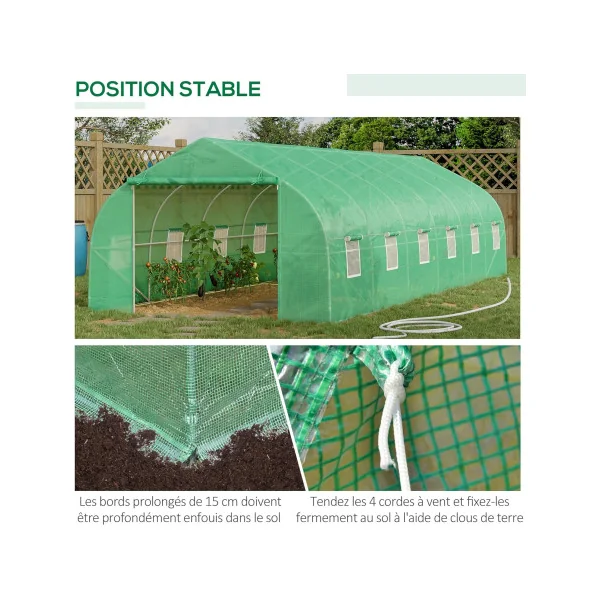 Serre de jardin 8x3x2m Verte Serre Tunnel Serre Potager Serre Maraichère 24m²