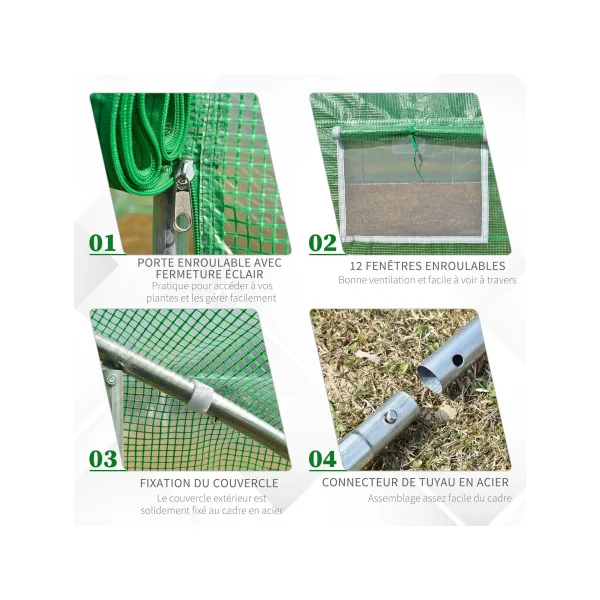 Serre de jardin 8x3x2m Verte Serre Tunnel Serre Potager Serre Maraichère 24m²