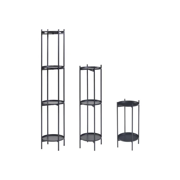 Set de 3 Supports pour Plantes Support Pots de Fleurs en Métal Noir