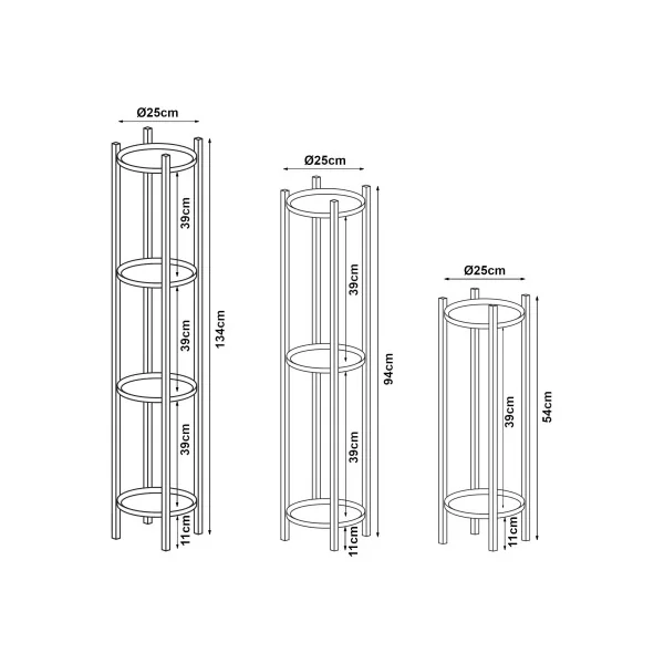 Set de 3 Supports pour Plantes Support Pots de Fleurs en Métal Noir