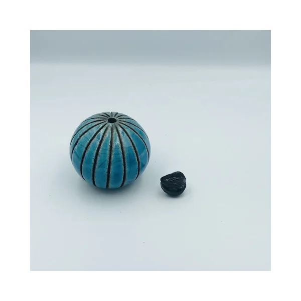 Soliflore gravé raku turquoise – Sylvie Souton Chany