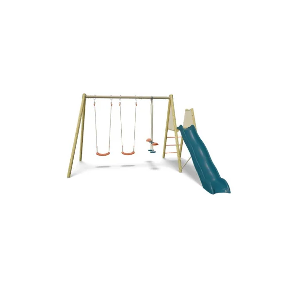 Station de jeux NiWood Bois de Pin Massif Portique avec toboggan et balancoires + Face à face