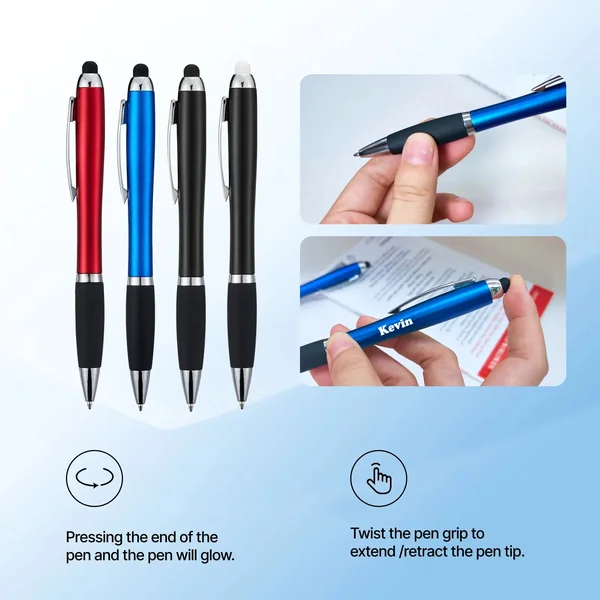 Stylos à bille noirs avec lumières LED multicolores (10 pièces)