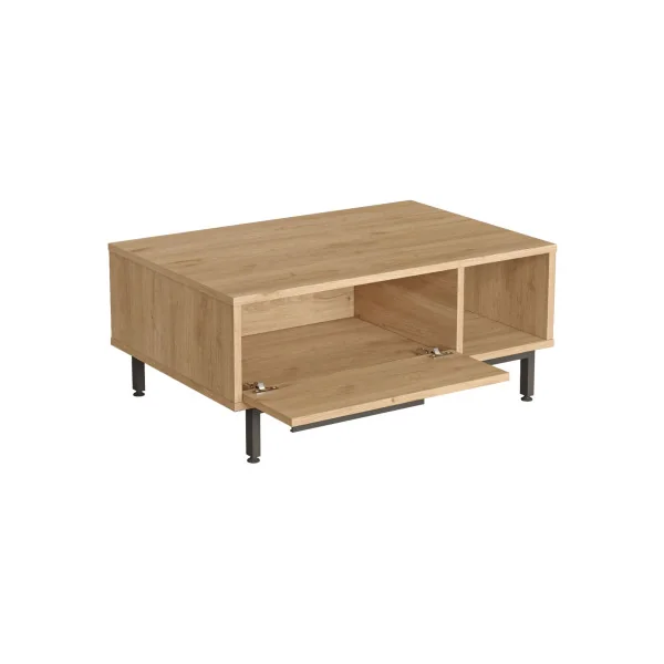 Table Basse Aspect Chêne et Rotin Table de Salon Pieds Métal