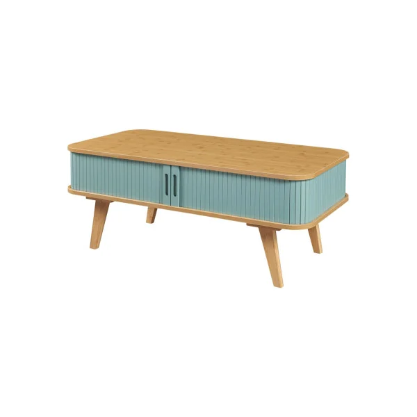 Table Basse Bambou et Bleu Table de Salon Bambou Naturel Portes Coulissantes