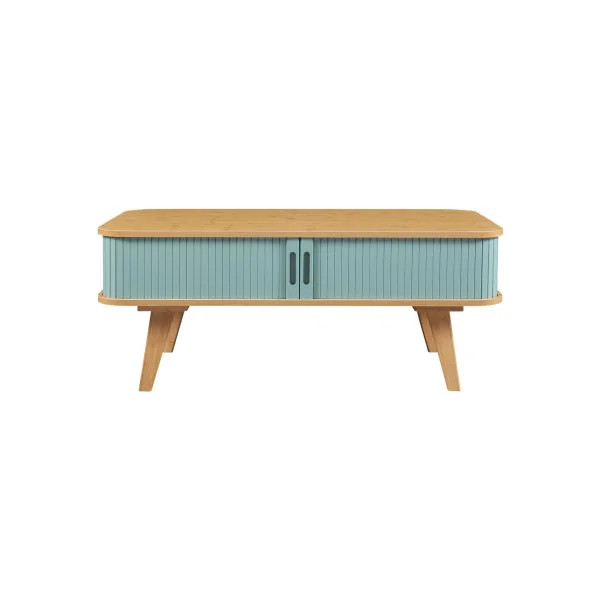 Table Basse Bambou et Bleu Table de Salon Bambou Naturel Portes Coulissantes
