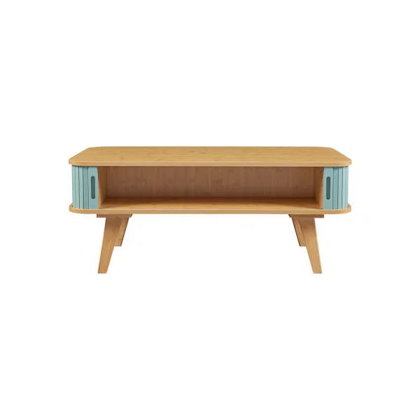 Table Basse Bambou et Bleu Table de Salon Bambou Naturel Portes Coulissantes