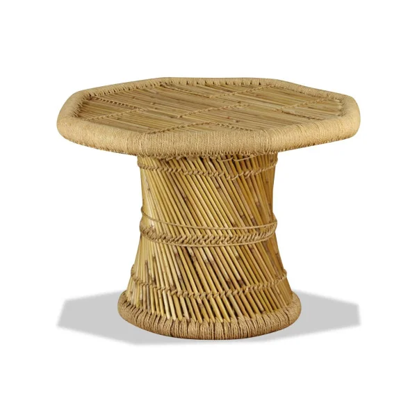 Table Basse Bambou et Jute Octogonale Table de Salon Moderne