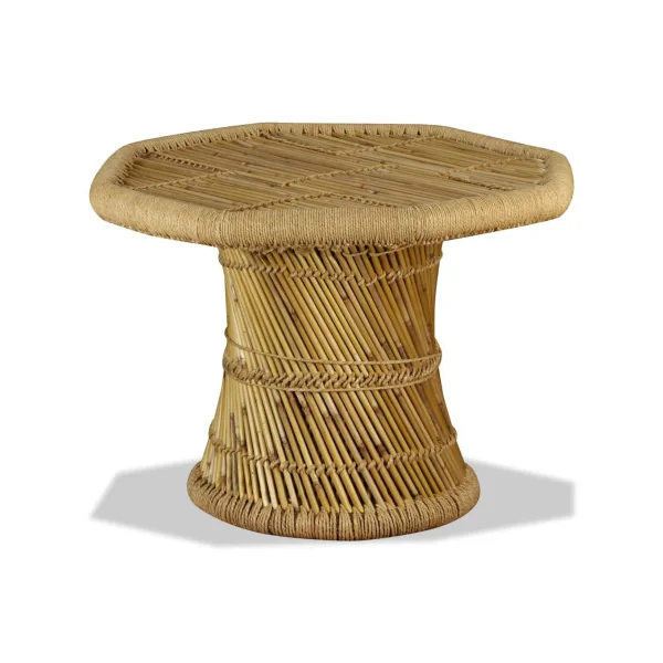 Table Basse Bambou et Jute Octogonale Table de Salon Moderne