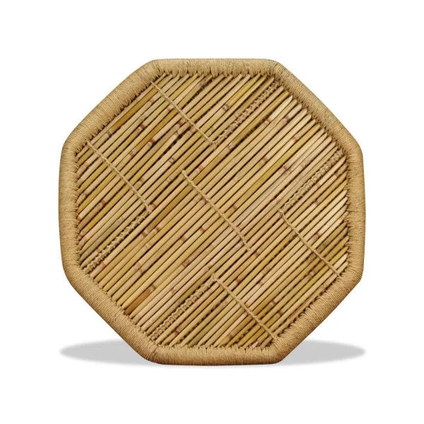 Table Basse Bambou et Jute Octogonale Table de Salon Moderne