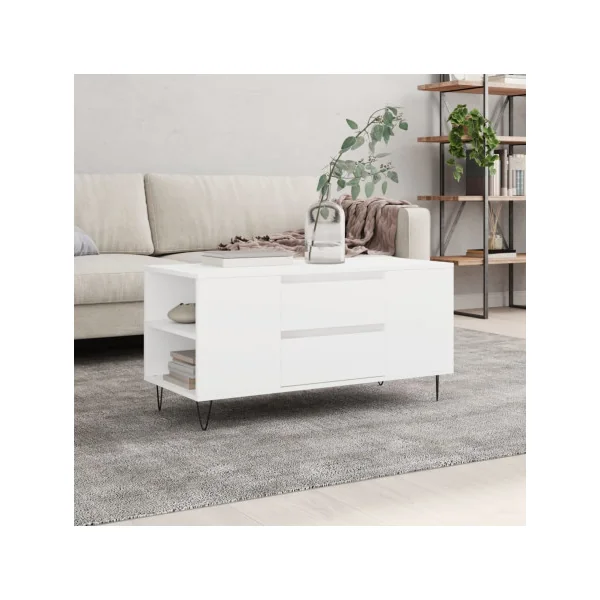 Table Basse Blanche 2 tiroirs Table avec 4 Compartiments Table Salon Rectangulaire