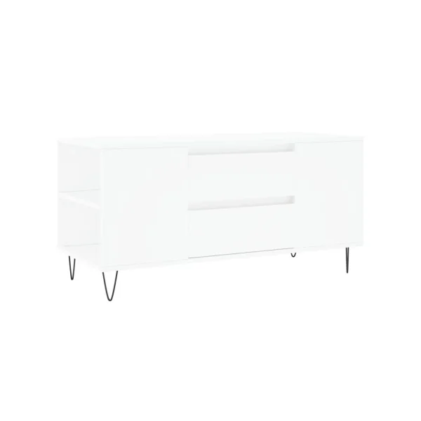 Table Basse Blanche 2 tiroirs Table avec 4 Compartiments Table Salon Rectangulaire