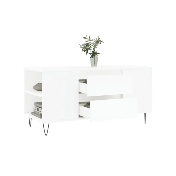 Table Basse Blanche 2 tiroirs Table avec 4 Compartiments Table Salon Rectangulaire
