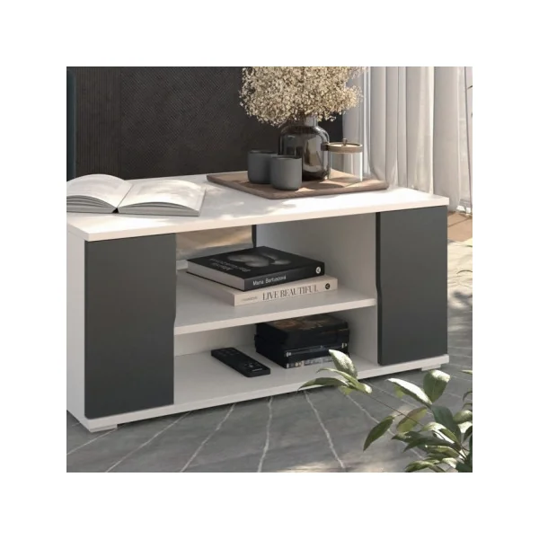 Table Basse Blanche et Anthracite Spacieuse avec Tiroir Rangement Table Basse Rectangulaire Salon