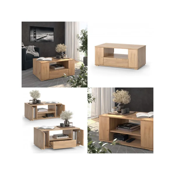 Table Basse Blanche et Anthracite Spacieuse avec Tiroir Rangement Table Basse Rectangulaire Salon