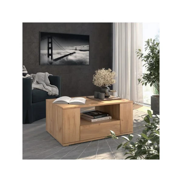Table Basse Blanche et Anthracite Spacieuse avec Tiroir Rangement Table Basse Rectangulaire Salon