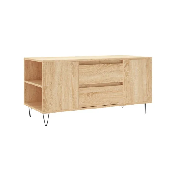 Table Basse Chêne 2 tiroirs Table avec 4 Compartiments Table Salon Rectangulaire