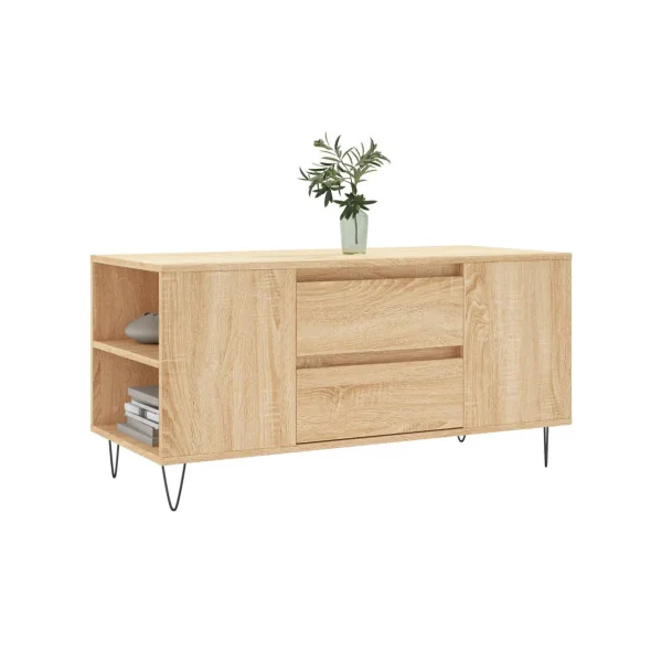 Table Basse Chêne 2 tiroirs Table avec 4 Compartiments Table Salon Rectangulaire