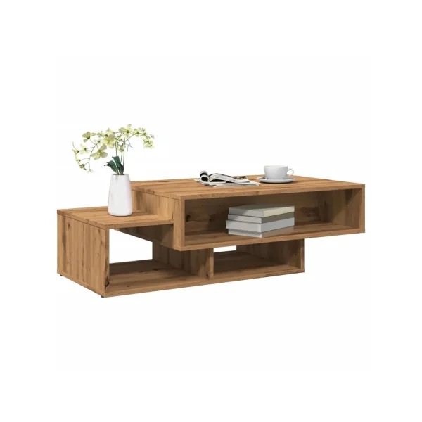 Table Basse Chêne Artisan avec Compartiment Rangement Table Salon Moderne
