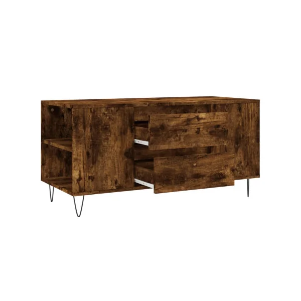 Table Basse Chêne Fumé 2 tiroirs Table avec 4 Compartiments Table Salon Rectangulaire