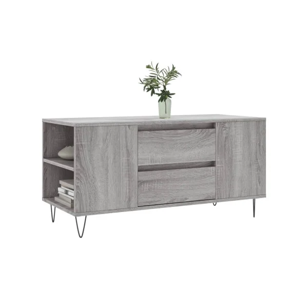 Table Basse Chêne Gris 2 tiroirs Table avec 4 Compartiments Table Salon Rectangulaire