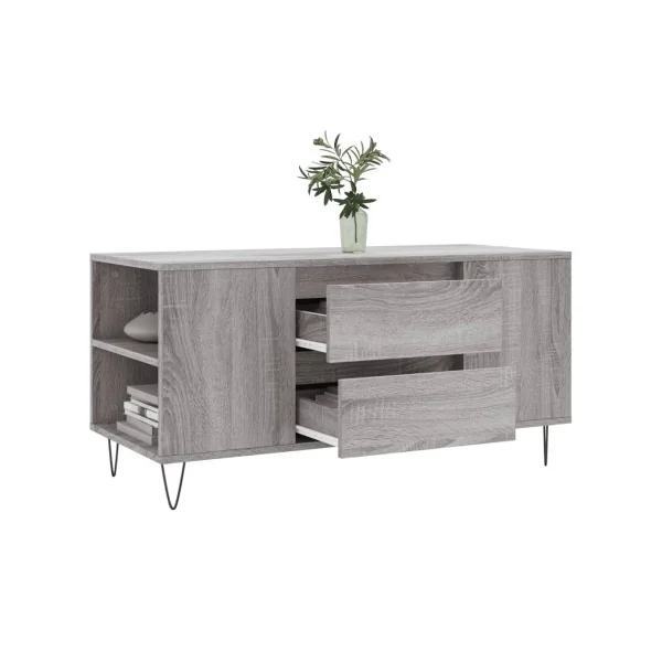 Table Basse Chêne Gris 2 tiroirs Table avec 4 Compartiments Table Salon Rectangulaire