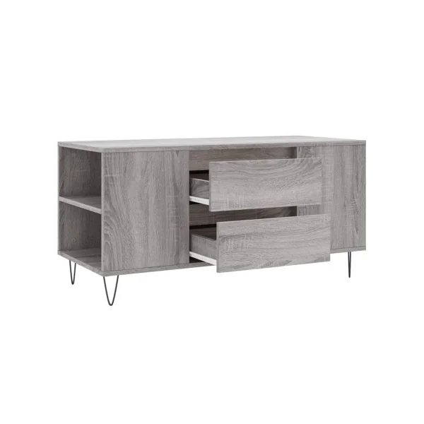Table Basse Chêne Gris 2 tiroirs Table avec 4 Compartiments Table Salon Rectangulaire