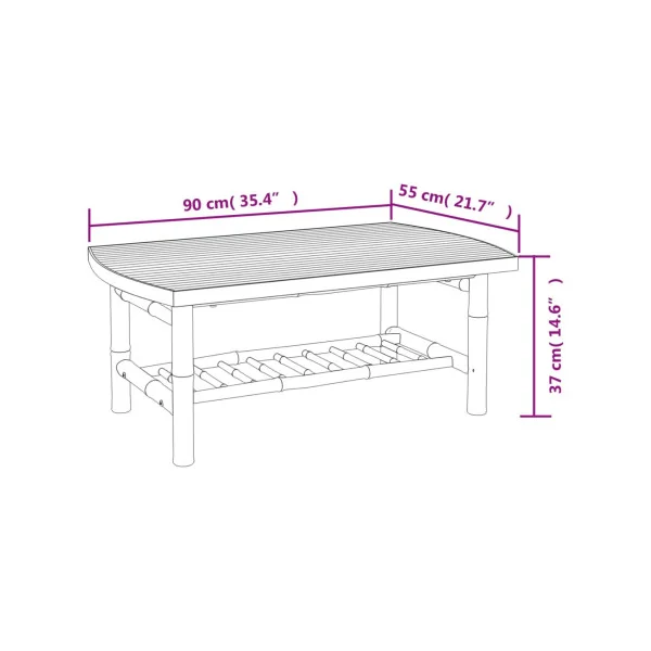 Table Basse de Jardin en Bambou Rectangulaire 90x55 cm