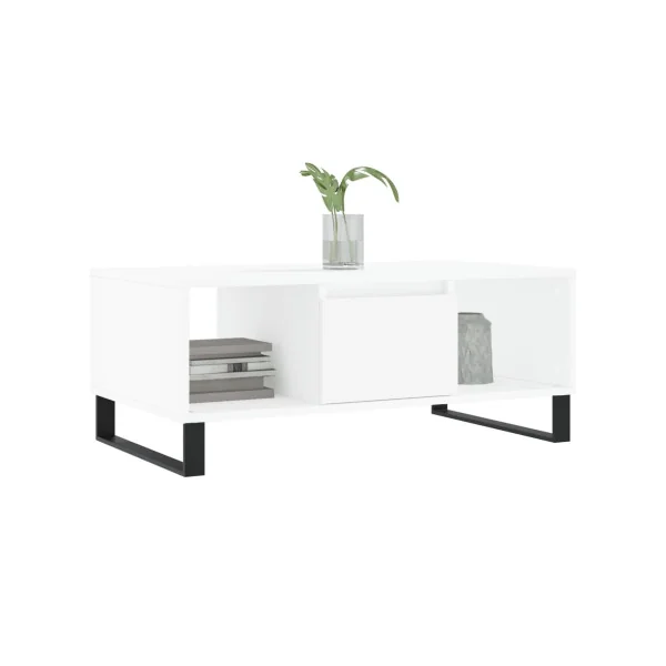 Table Basse de Salon Blanc avec 1 Tiroir 2 Compartiments pour le Rangement