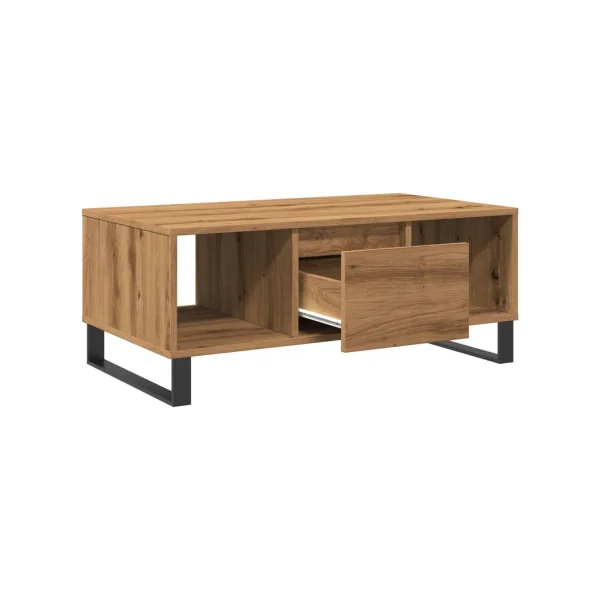Table Basse de Salon Chêne Artisan avec 1 Tiroir 2 Compartiments pour le Rangement