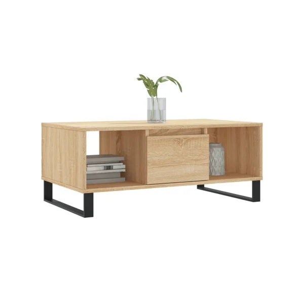 Table Basse de Salon Chêne avec 1 Tiroir 2 Compartiments pour le Rangement