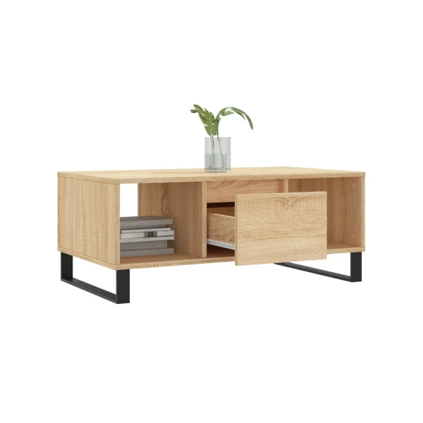 Table Basse de Salon Chêne avec 1 Tiroir 2 Compartiments pour le Rangement