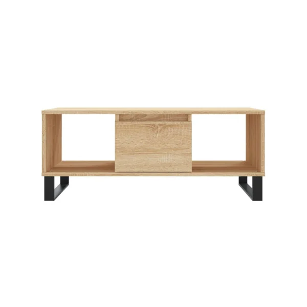 Table Basse de Salon Chêne avec 1 Tiroir 2 Compartiments pour le Rangement