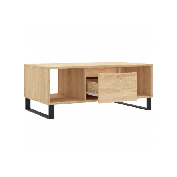 Table Basse de Salon Chêne avec 1 Tiroir 2 Compartiments pour le Rangement
