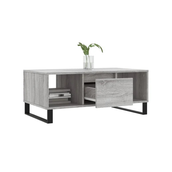 Table Basse de Salon Chêne Gris avec 1 Tiroir 2 Compartiments pour le Rangement