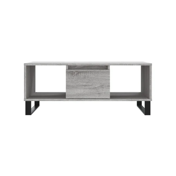 Table Basse de Salon Chêne Gris avec 1 Tiroir 2 Compartiments pour le Rangement