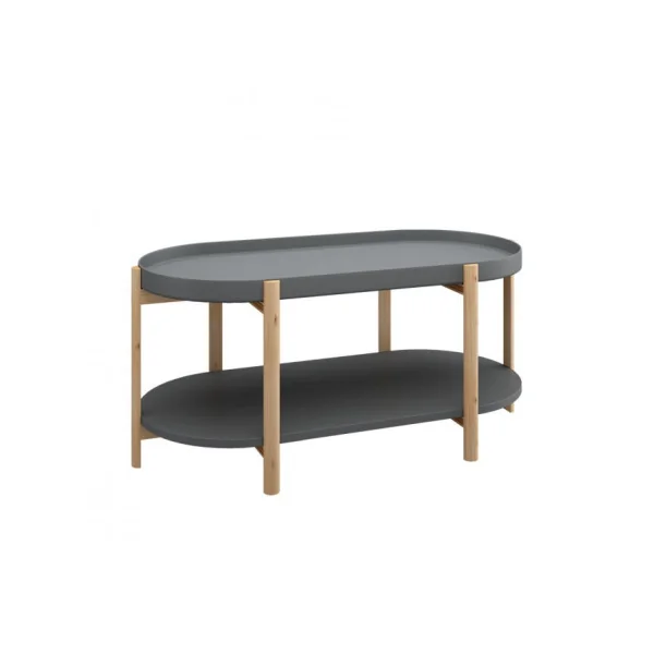 Table Basse de Salon Grise Pieds Bois Table d'Appoint Ovale Table basse Ovale