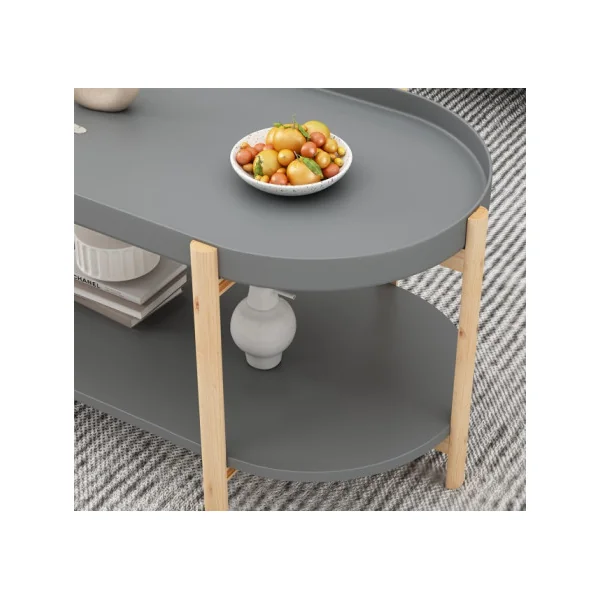 Table Basse de Salon Grise Pieds Bois Table d'Appoint Ovale Table basse Ovale