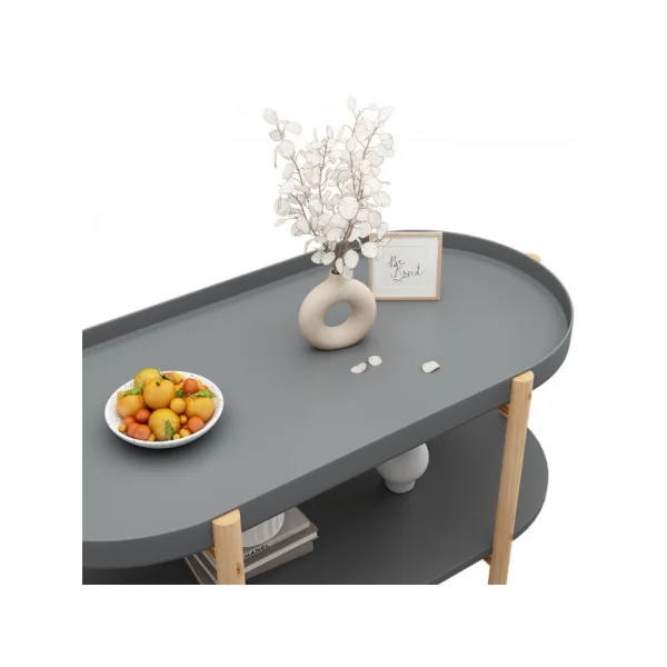 Table Basse de Salon Grise Pieds Bois Table d'Appoint Ovale Table basse Ovale