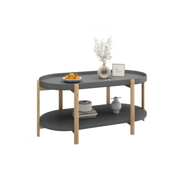 Table Basse de Salon Grise Pieds Bois Table d'Appoint Ovale Table basse Ovale