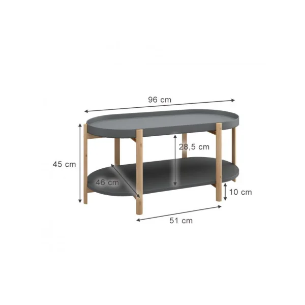 Table Basse de Salon Grise Pieds Bois Table d'Appoint Ovale Table basse Ovale