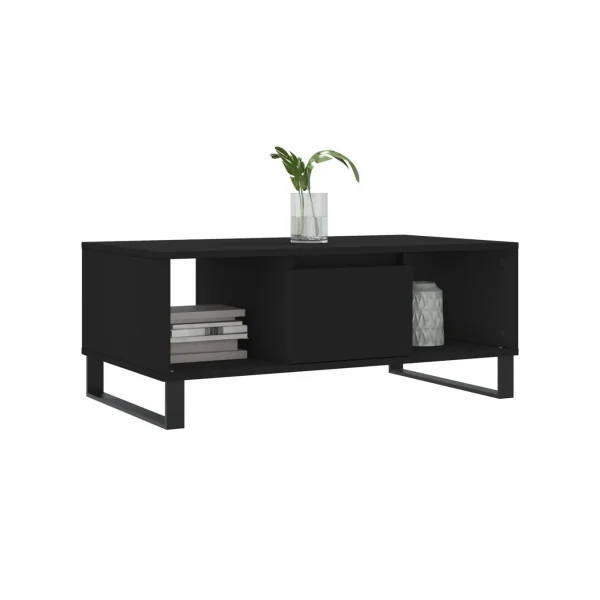 Table Basse de Salon Noir avec 1 Tiroir 2 Compartiments pour le Rangement