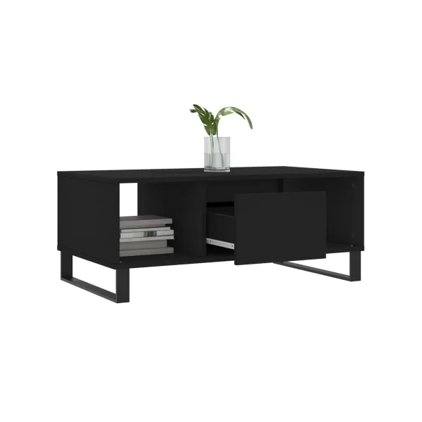 Table Basse de Salon Noir avec 1 Tiroir 2 Compartiments pour le Rangement