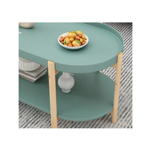 Table Basse de Salon Verte Pieds Bois Table d'Appoint Ovale Table basse Ovale