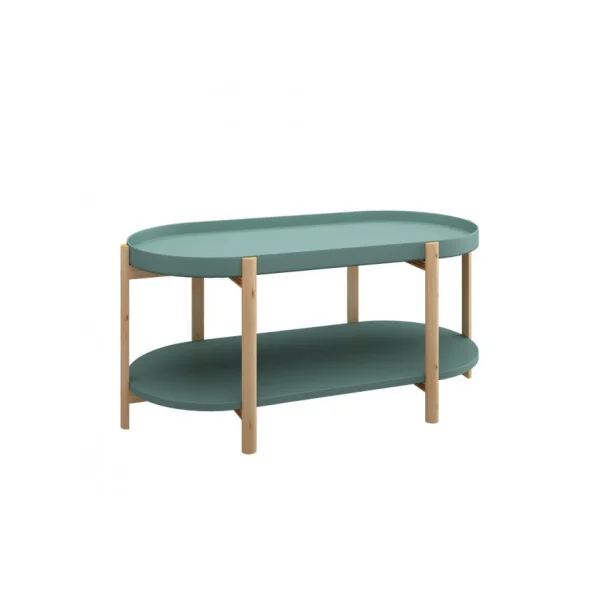 Table Basse de Salon Verte Pieds Bois Table d'Appoint Ovale Table basse Ovale